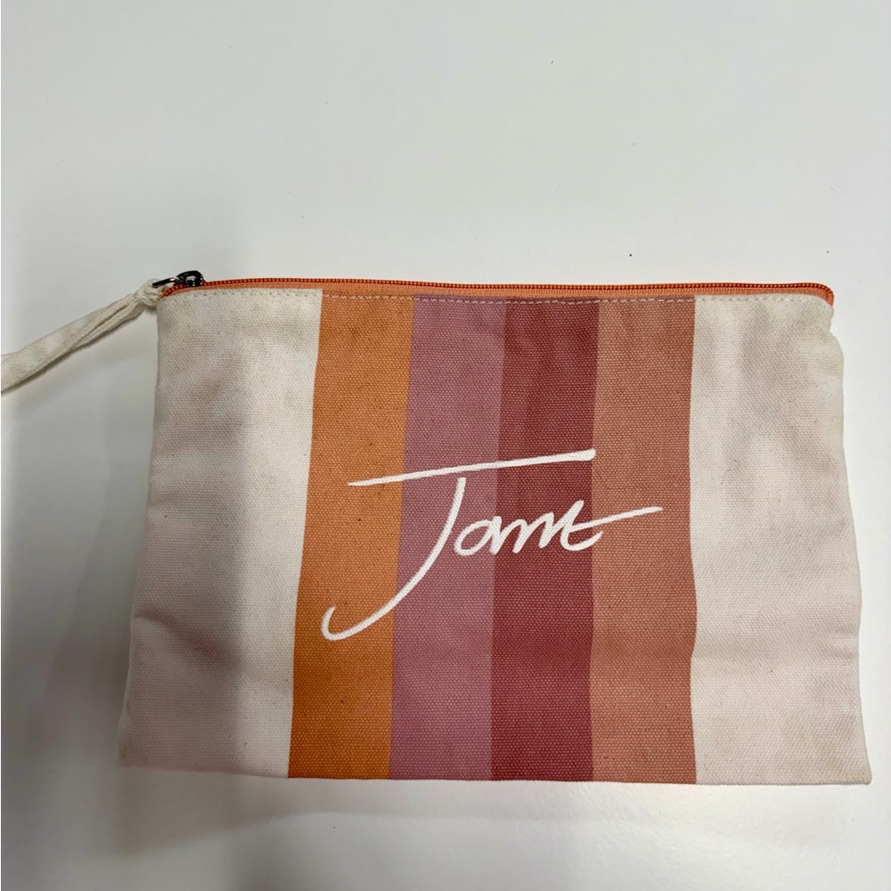 Jane Iredale Striped Canvas Pouch - Pink, Orange, Cream-NEW
